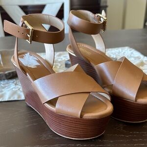 Michael Kors Tan Leather Wedge Sandals